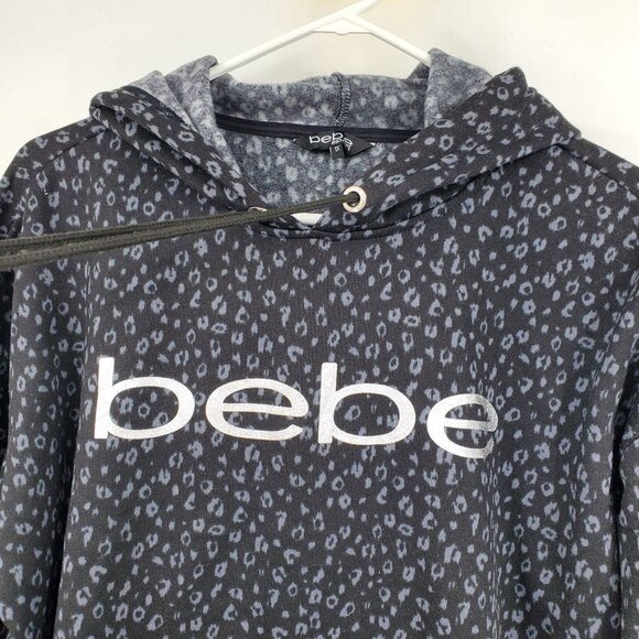 Bebe Sport Women's Grey Leopard Print Long Sleeve Pullover Hooded Sweatshirt 1X - Picture 5 of 7